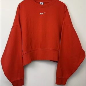 Nike Sportswear Crop Top Oversized Fleece Crewneck Sweatshirt Red Womens Medium